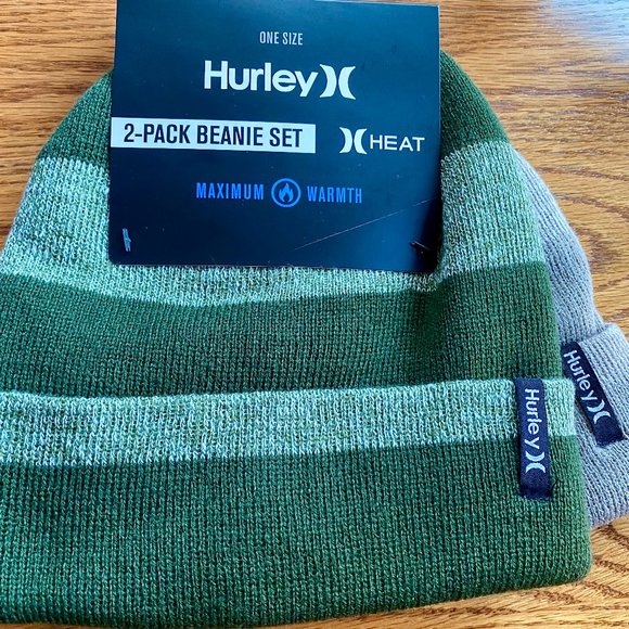 Nwt Hurley 2 Pack Rugby Knit Beanie Winter Hat Cap Skully Set Toque Skate Board - Picture 1 of 5